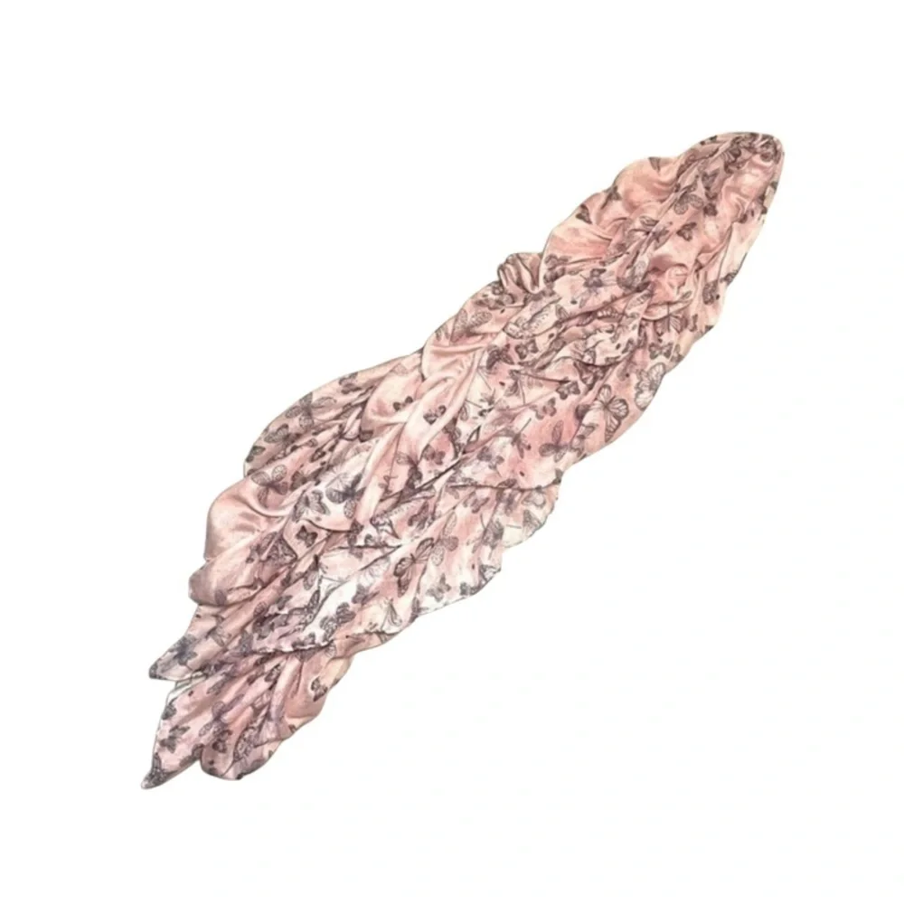 BUTTERFLY SCARF | Womens Pale Pink Butterfly Print Triple Elastic Ruffle Scarf
